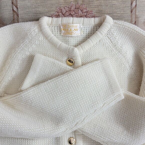 Vintage Millay Cardigan Sweater Womens Small Cream Button Front Made in Japan - Picture 10 of 12